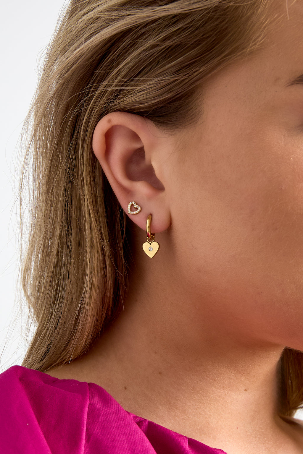 Pendientes colgantes de acero inoxidable chapados en oro de 14 quilates con forma de corazón, de la serie Simple Daily Simple, joyería para mujer.