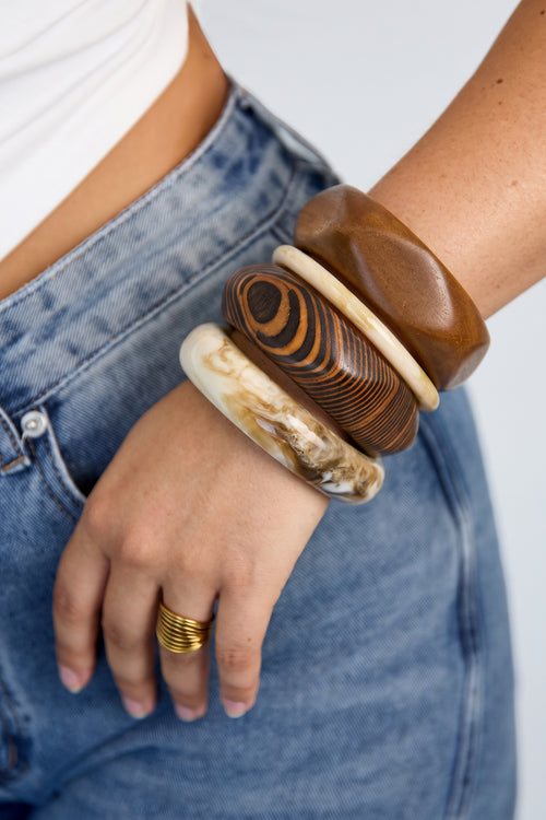 Brazaletes de madera de forma irregular, sencillos, de la serie Daily Simple, joyería para mujer