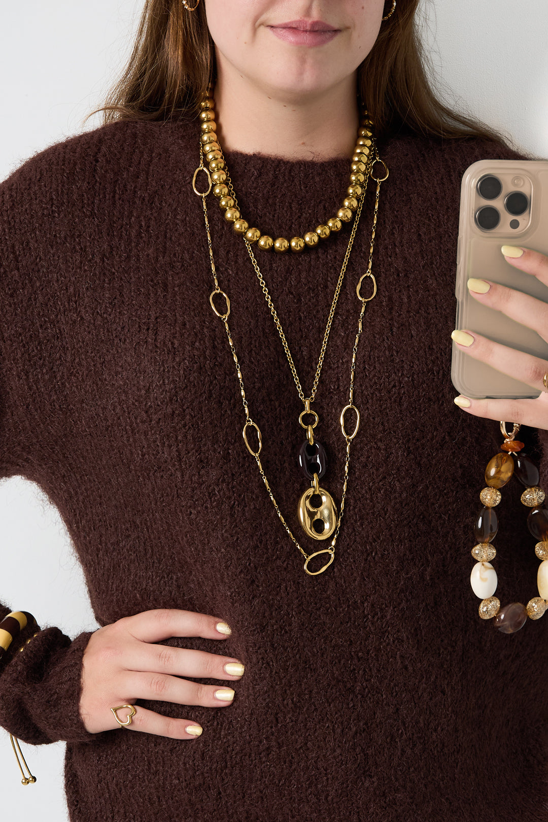 Collares largos de acero inoxidable de forma irregular, sencillos, de la serie Simple Daily para mujer.