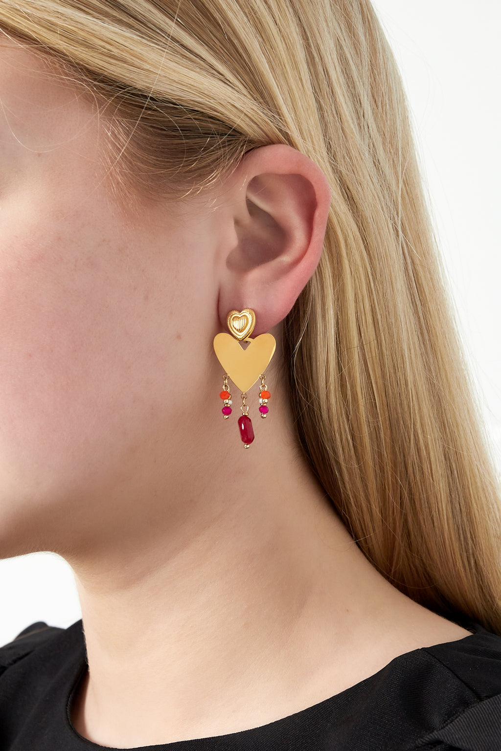 Charming 14K Gold Plated Heart Drop Earrings