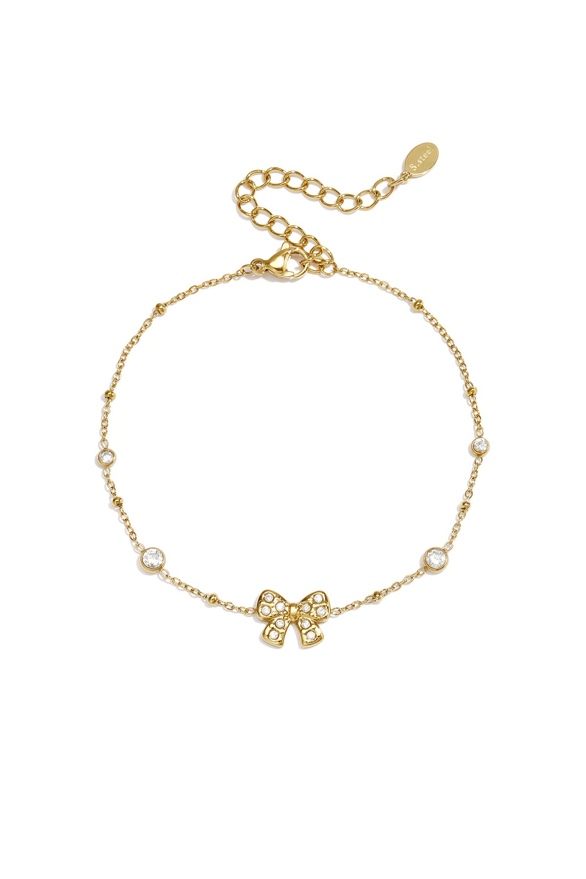 Pulseras con dijes de acero inoxidable chapadas en oro de 14 quilates con nudo de lazo, estilo sencillo para uso diario, serie Simple. Joyería para mujer.