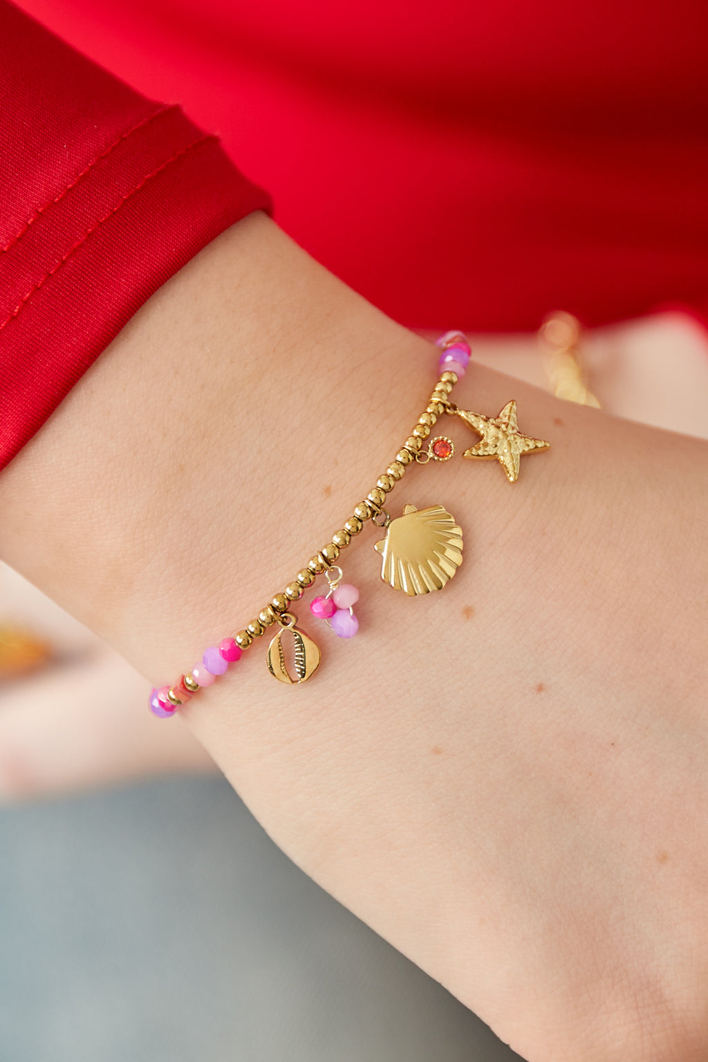 Fuchsia Statement Charm Bracelet in 304S Steel