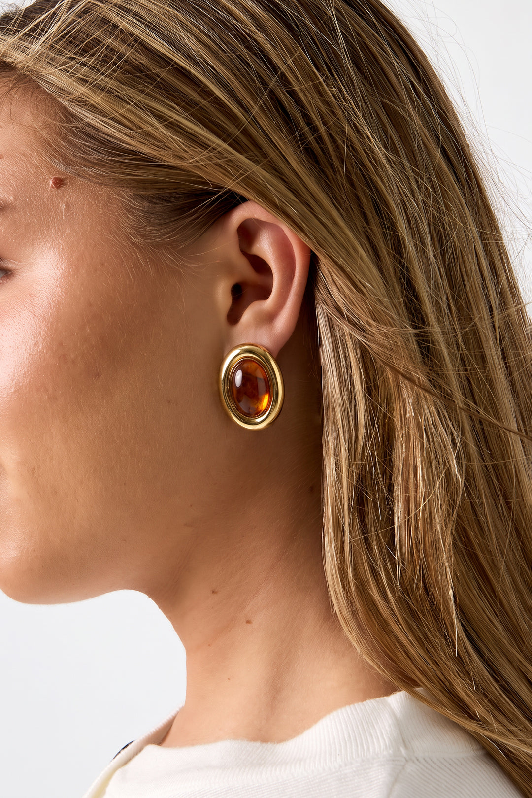 Pendientes de botón de acero inoxidable con forma elíptica, estilo casual y sencillo, de la serie para mujer.