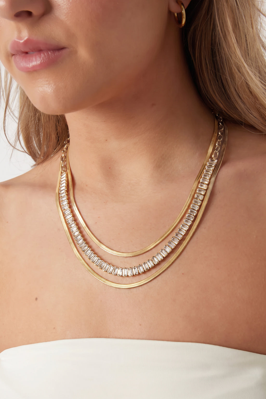 Collares de acero inoxidable en capas, cadena, estilo casual y sencillo para uso diario, joyería para mujer.