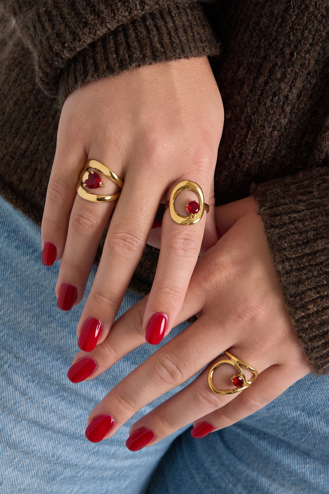 Anillos minimalistas de acero inoxidable con forma irregular, sencillos para uso diario, de la serie Simple. Joyería para mujer.