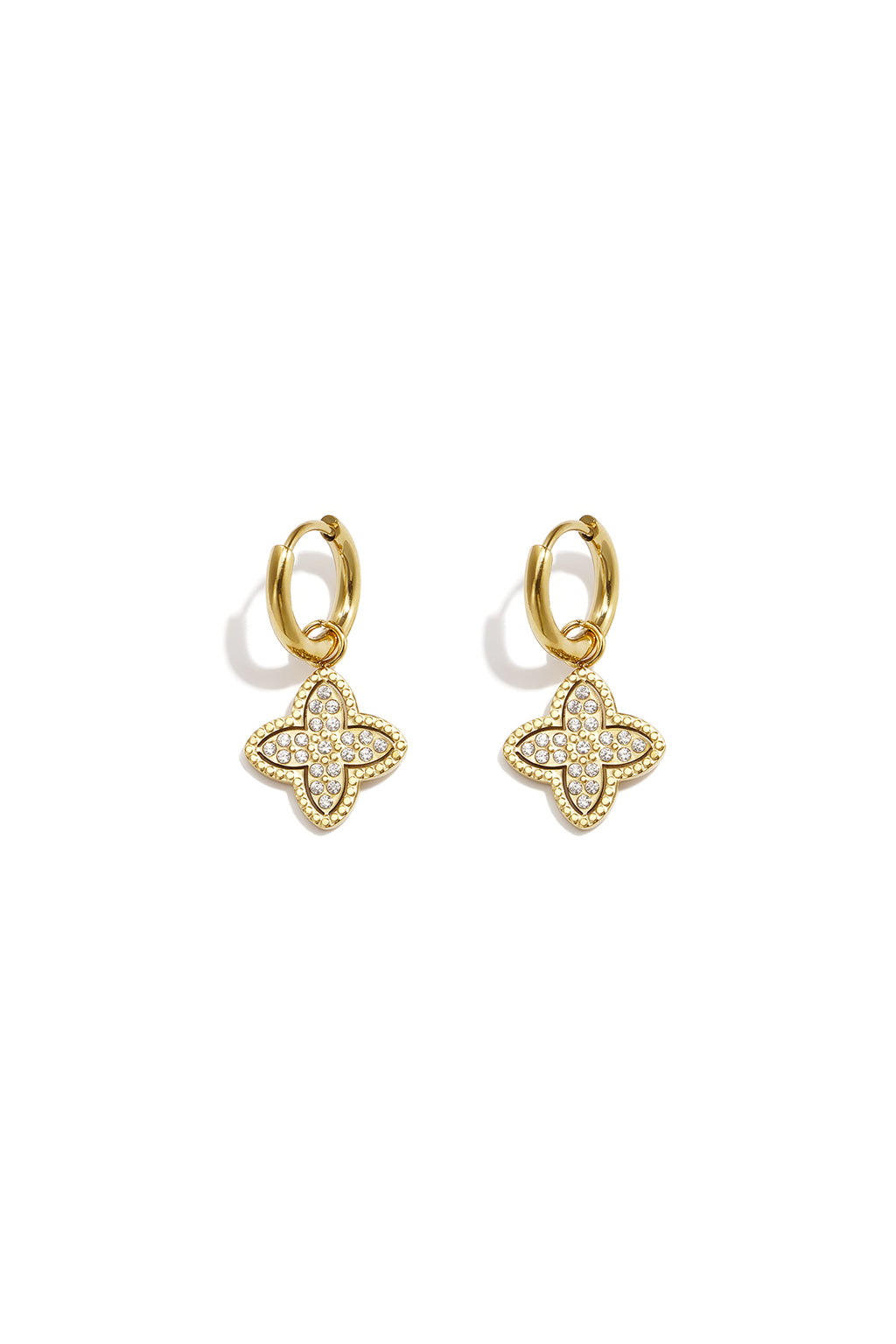 Pendientes colgantes de acero inoxidable con un trébol de cuatro hojas, una joya sencilla para el día a día de la serie Simple para mujer.