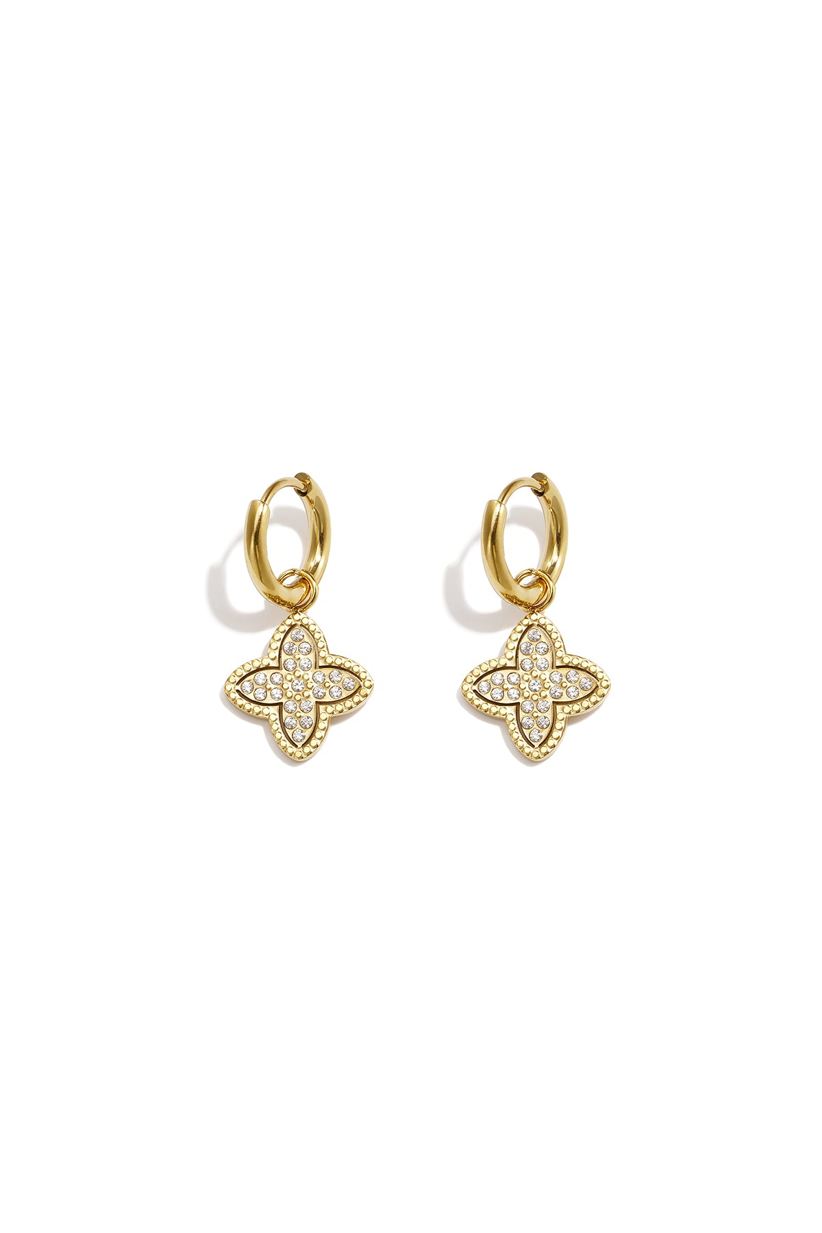 Pendientes colgantes de acero inoxidable con un trébol de cuatro hojas, una joya sencilla para el día a día de la serie Simple para mujer.