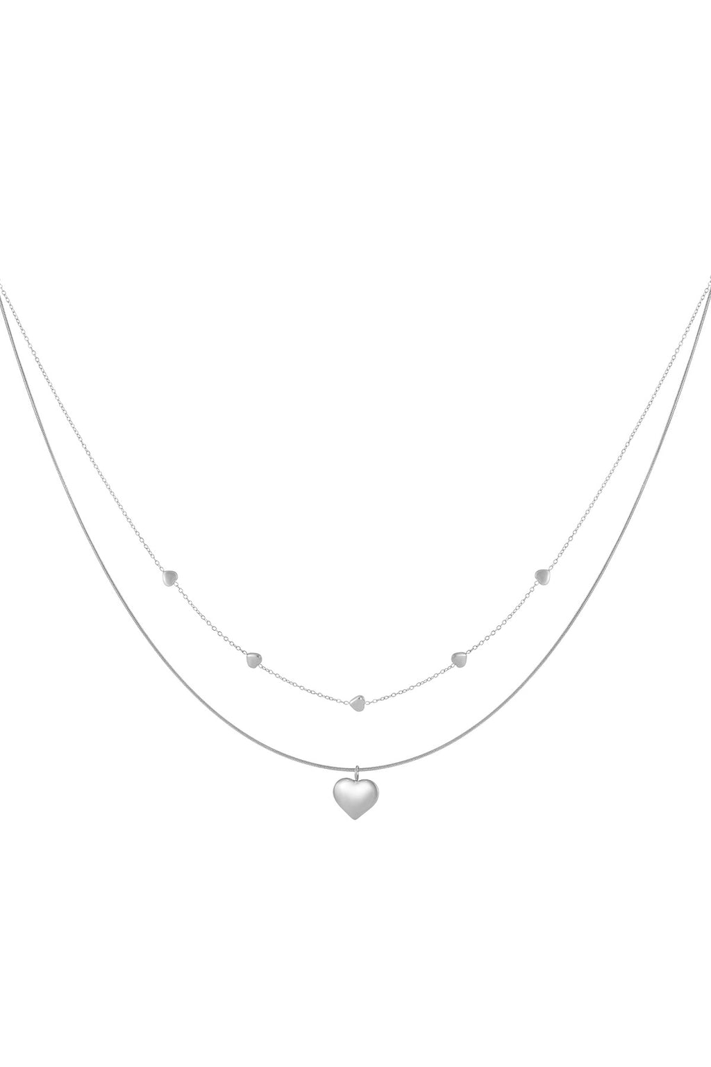 Elegant Heart Layered Necklace in Silver & Gold