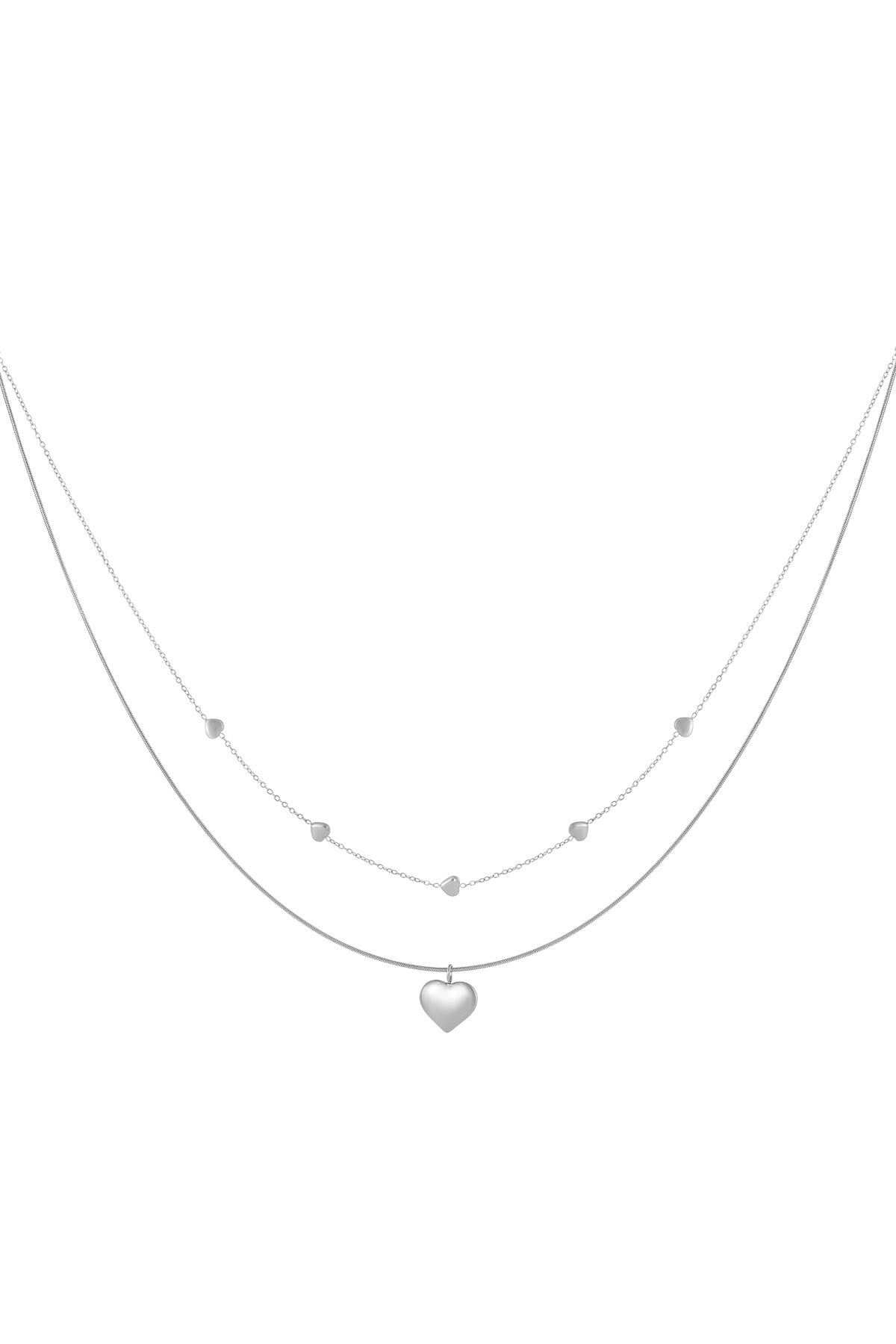 Elegant Heart Layered Necklace in Silver & Gold