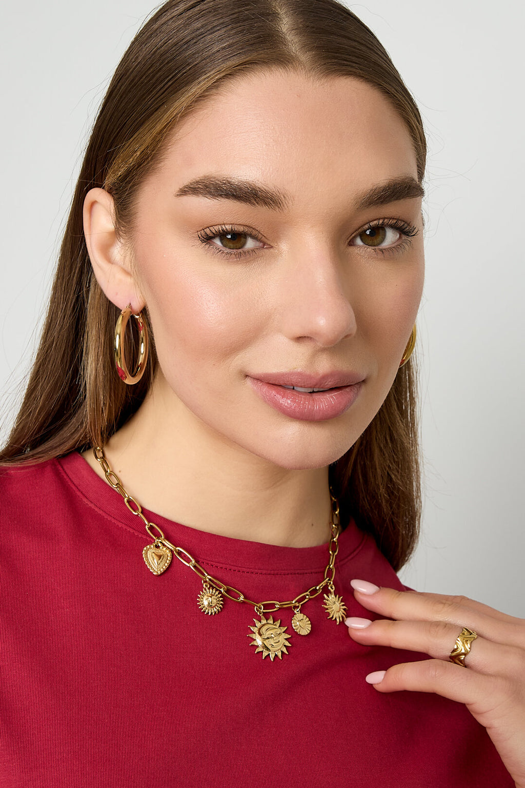 Elegant Heart & Sun Pendant Necklace - All Fit, Casual Style