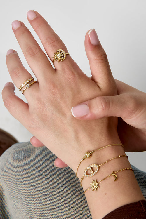 Adjustable Gold Color Statement Ring with Sun and Moon
