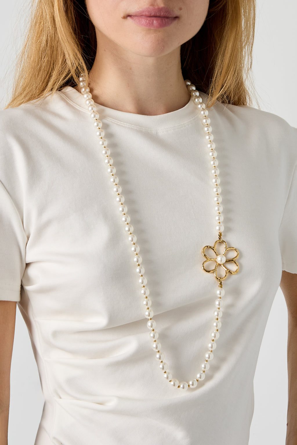 Collares largos de perlas de imitación con diseño floral, de la serie Sweet Daily Simple para mujer.