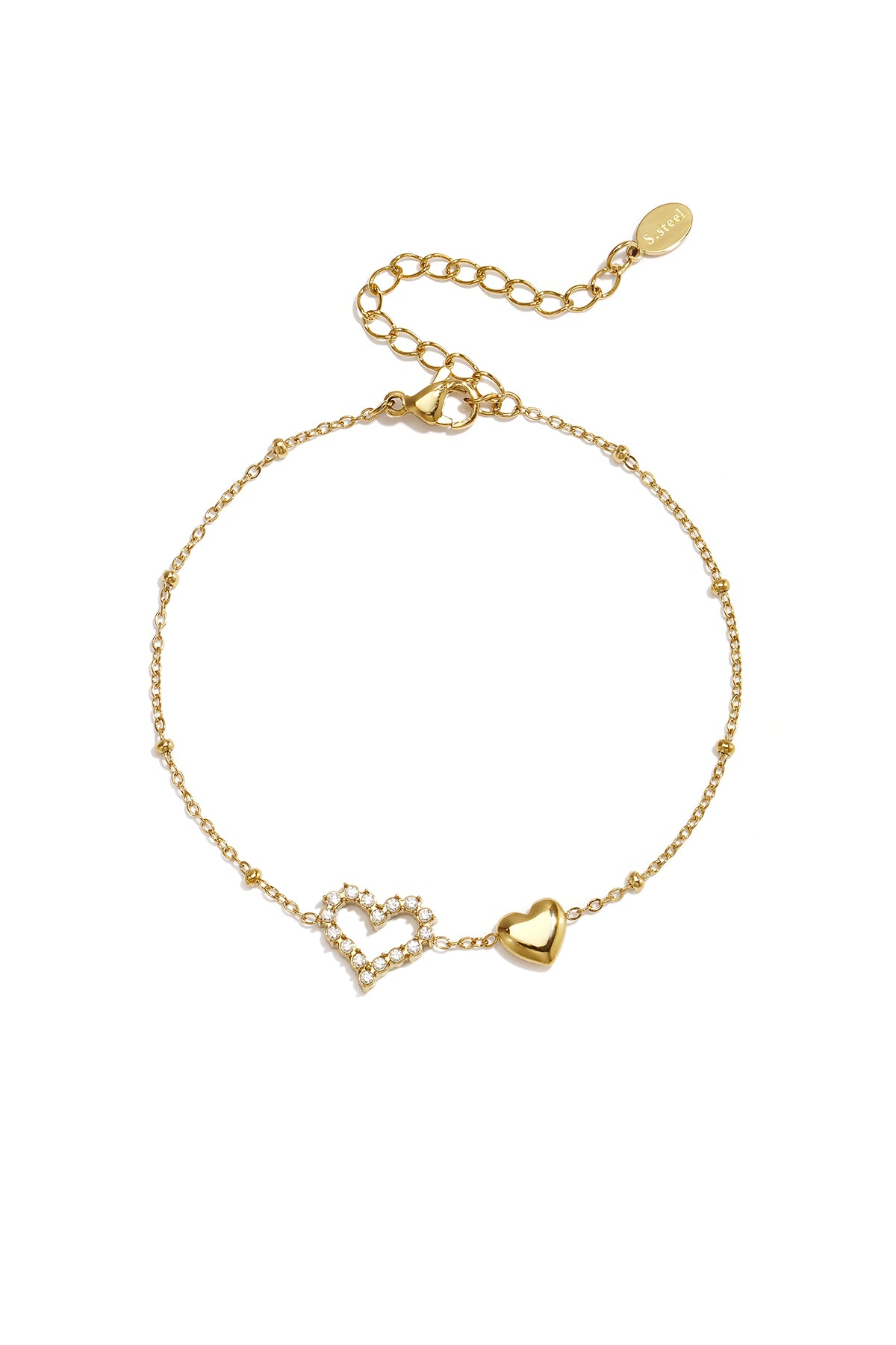 Pulseras con dije de acero inoxidable chapadas en oro de 14 quilates, diseño de corazón, estilo sencillo para uso diario, serie Simple. Joyería para mujer.
