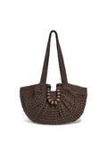 Chic Off-White & Dark Brown Woven Hobo Beach Bag