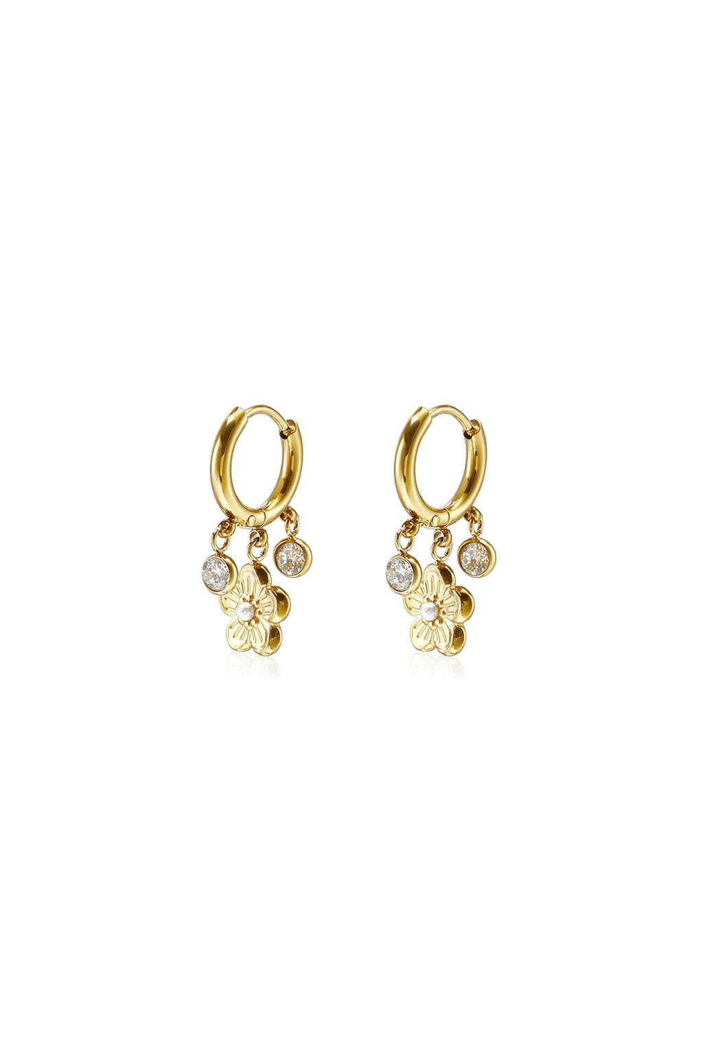 Pendientes colgantes de acero inoxidable con forma de flor, de la serie Daily Simple para mujer.