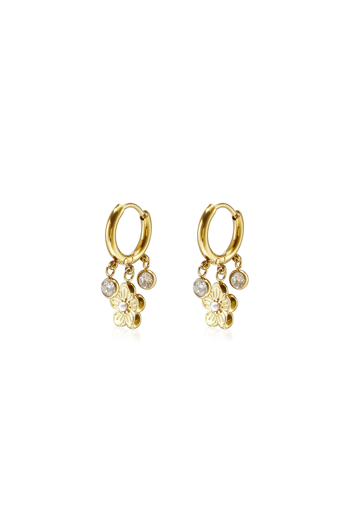 Pendientes colgantes de acero inoxidable con forma de flor, de la serie Daily Simple para mujer.