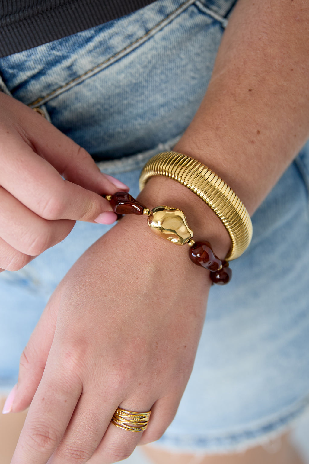 Pulseras de acero inoxidable con cuentas, forma irregular, estilo casual, para uso diario, serie sencilla, joyería para mujer.