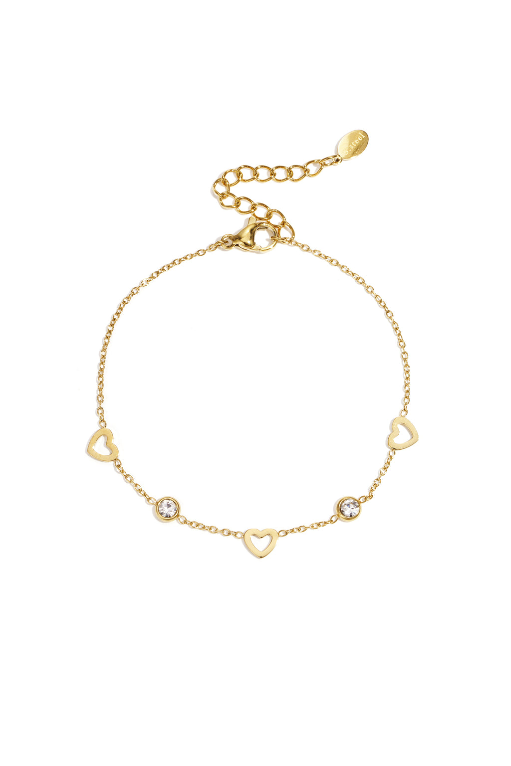 pulsera con dijes de corazón y diamantes