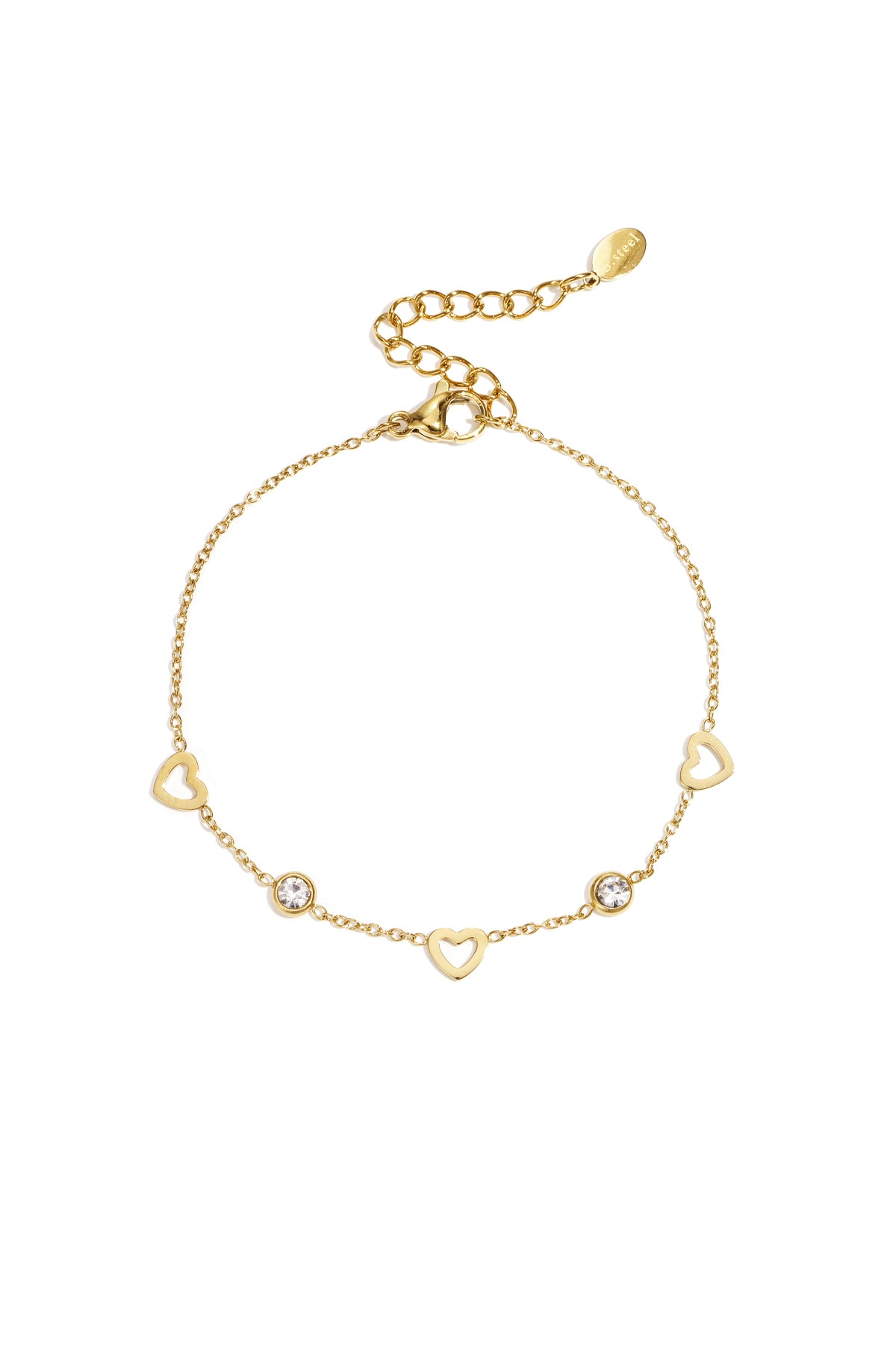 pulsera con dijes de corazón y diamantes