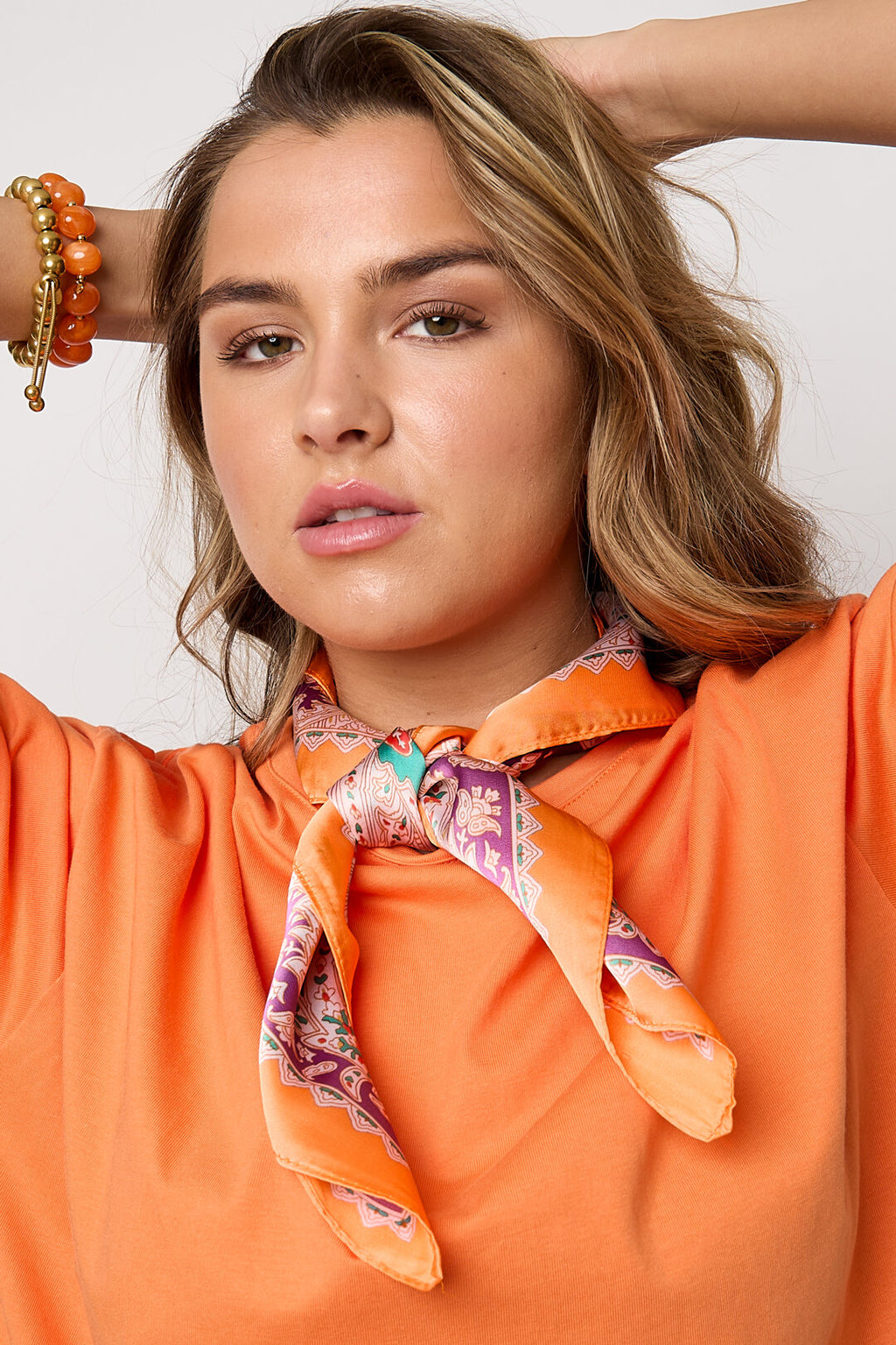 Elegant Summer Scarf in Orange and Light Pink
