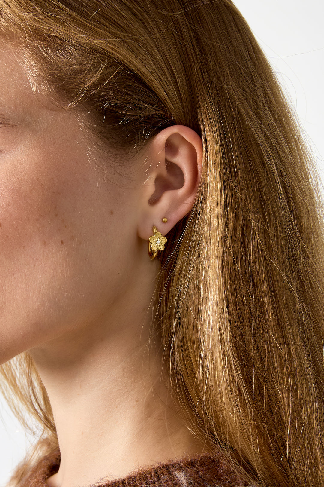 Pendientes de aro de acero inoxidable con diseño floral, de la serie Daily Simple, joyería para mujer.