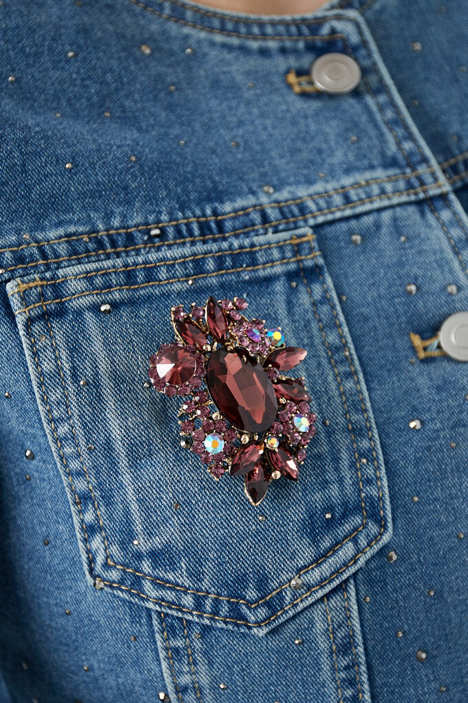 Elegant Alloy Brooch in Purple and Green
