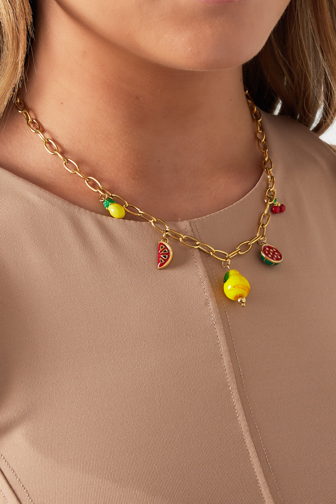 Elegant 14K Gold Plated Fruit Pendant Necklace