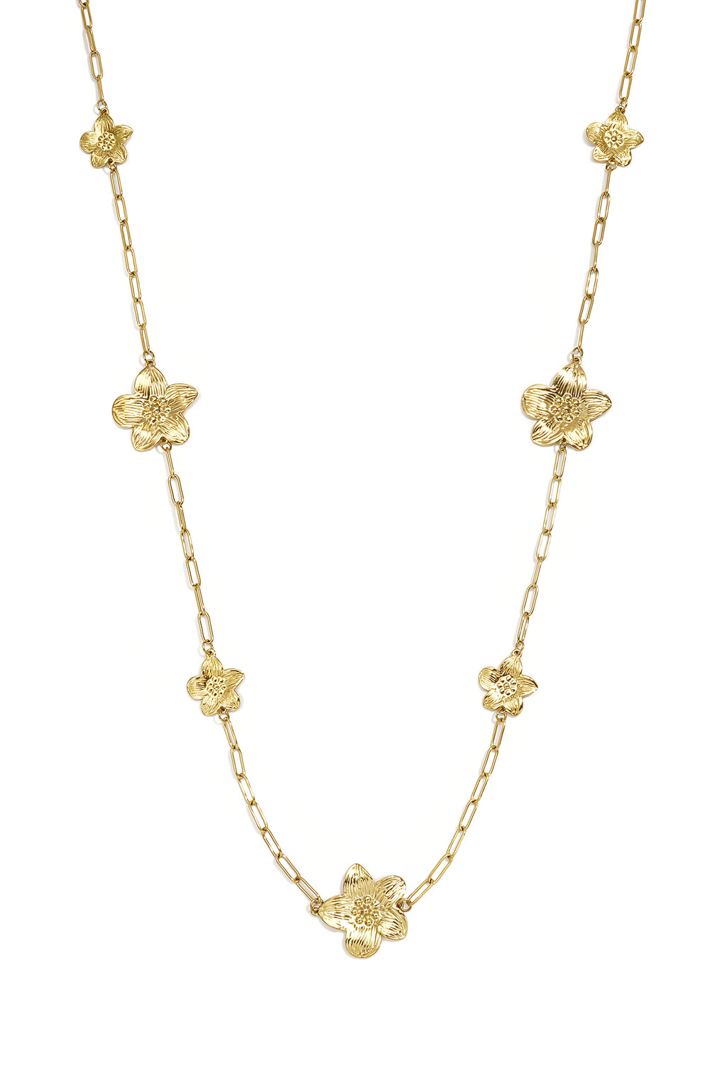 Collares largos de acero inoxidable con diseño floral, estilo casual y sencillo para uso diario. Joyería para mujer.