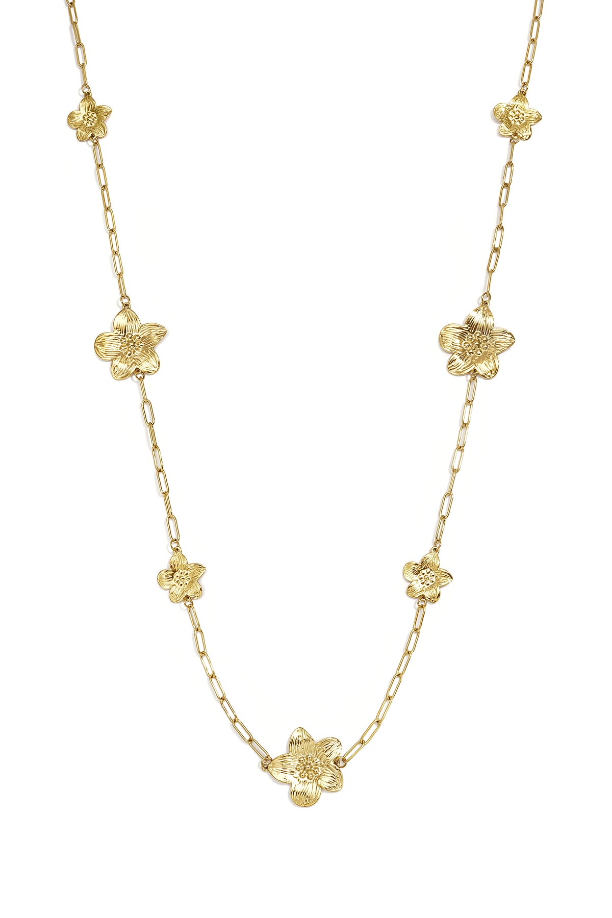 Collares largos de acero inoxidable con diseño floral, estilo casual y sencillo para uso diario. Joyería para mujer.
