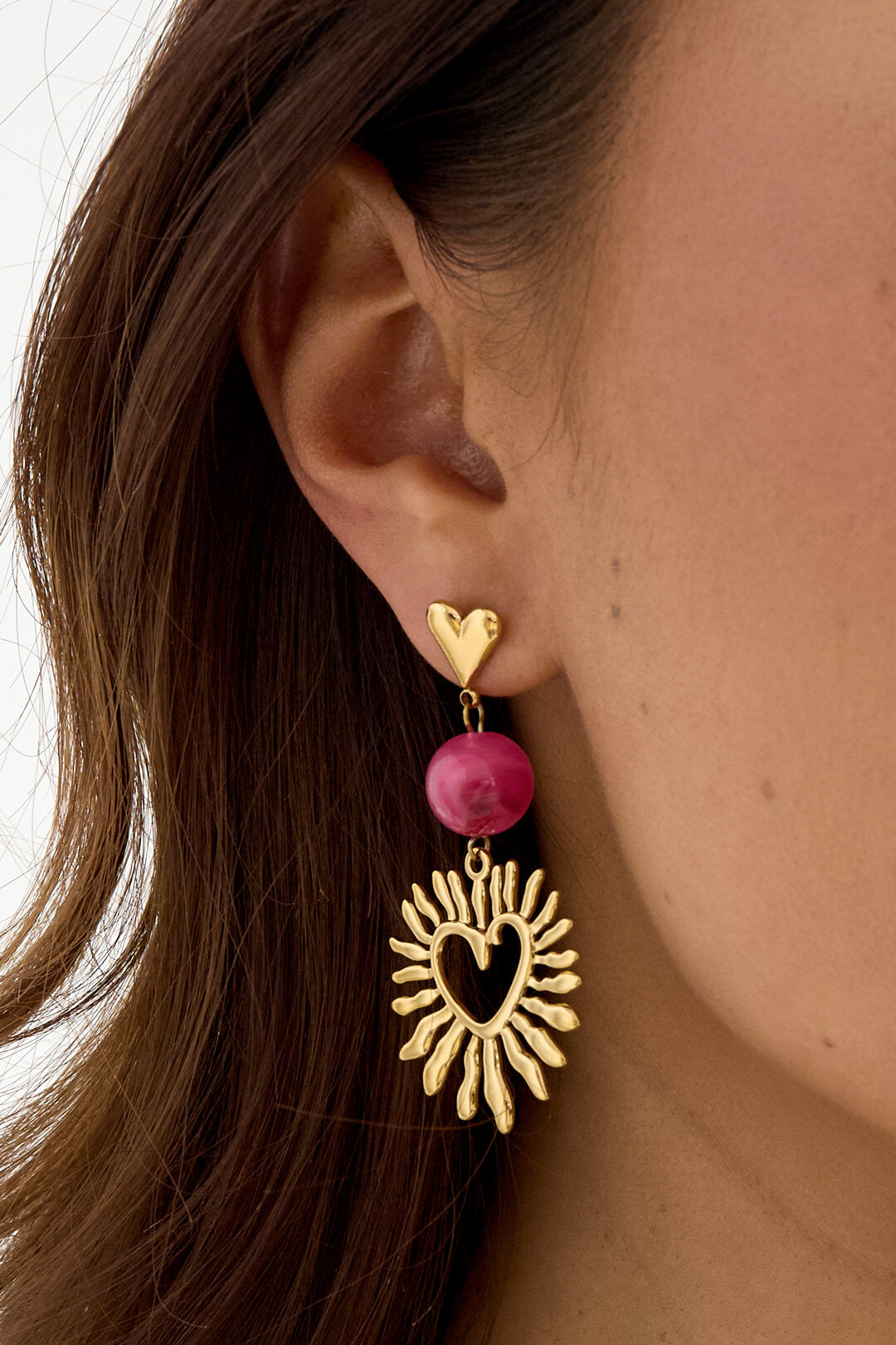 Romantic Heart Dangle Earrings for Women, Stainless Steel & Acrylic