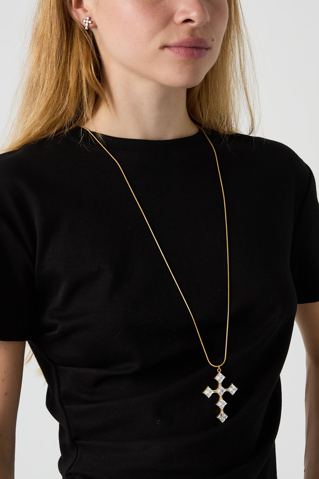 Collares largos de acero inoxidable con cruz, sencillos, de la serie Daily Simple, joyería para mujer.