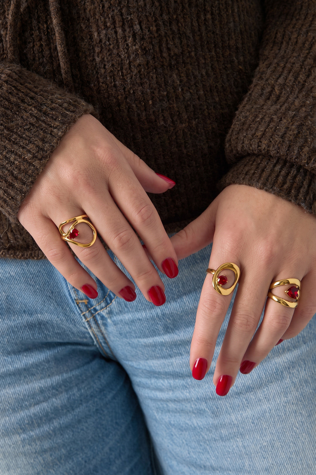 Anillos llamativos de acero inoxidable con forma irregular, estilo casual y sencillo para uso diario. Joyería para mujer.