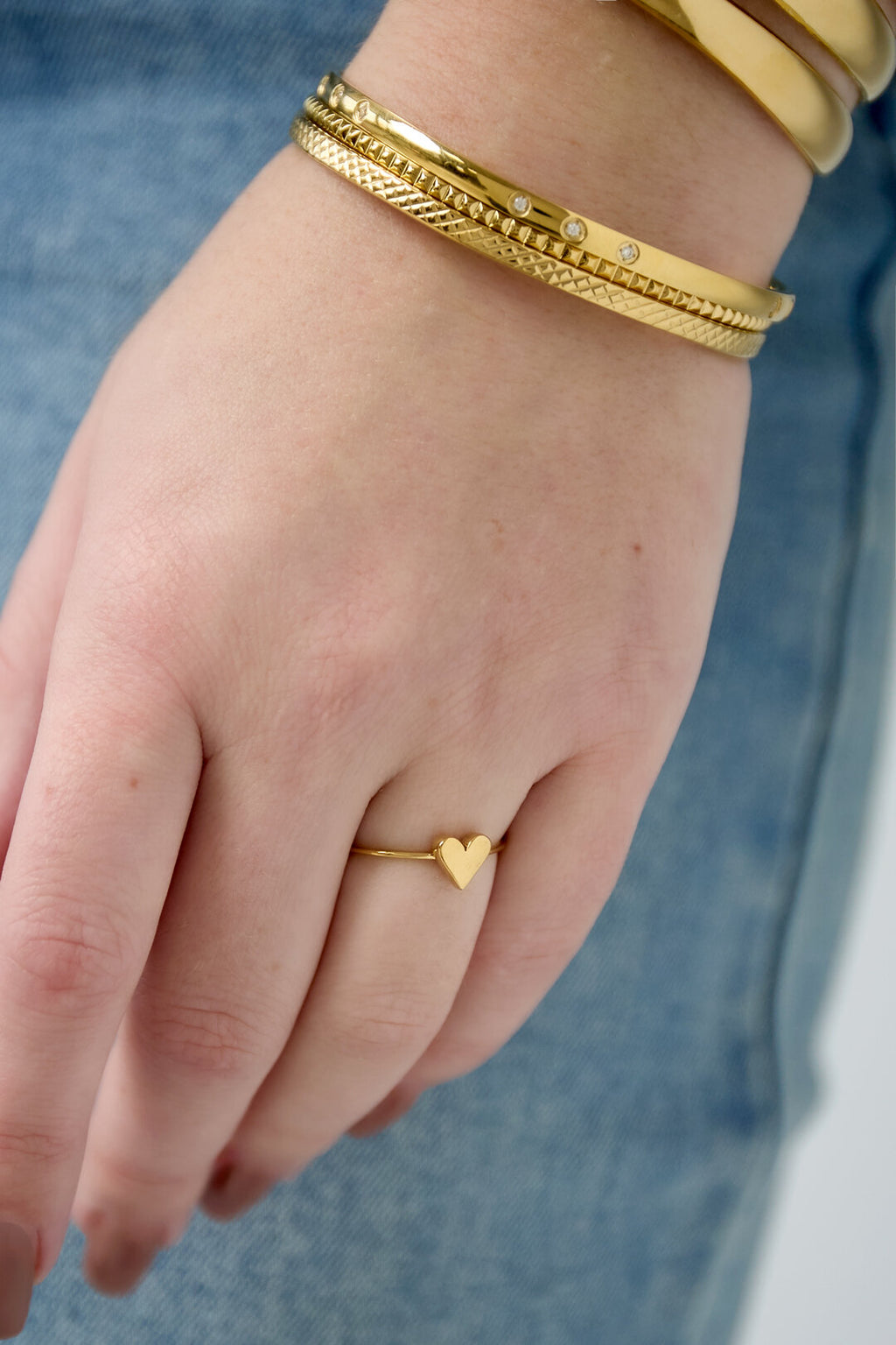 Elegant Adjustable Heart Ring - Silver & Gold