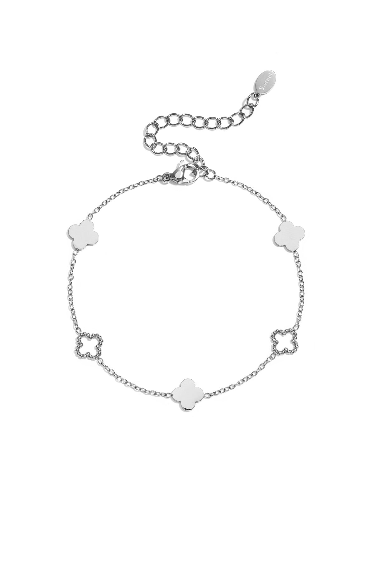 Pulseras con dijes de acero inoxidable chapadas en oro de 14 quilates, serie Clover Simple Daily Simple, joyería para mujer